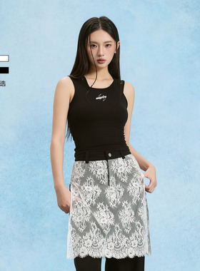 SOFITTE 25SS重工立体剪裁蕾丝拼接交叉错位设计法式时髦修身背心