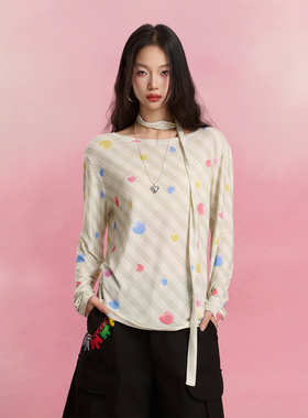 SOFITTE 【戚砚笛同款】25SS绿色格纹水果连续满印百搭长袖T恤女