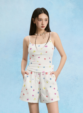 SOFITTE 25SS少女果园水果元素满印高弹露骨修身时尚白色小吊带