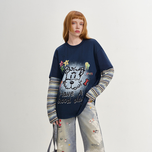 李振宁 小狗印花假两件T恤厚款 张泽禹 SOFITTE 冬 汪苏泷同款