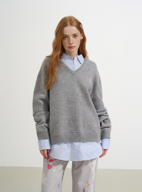 SOFITTE 25AW黑色V领假两件拼接毛衫休闲百搭保暖男女同款