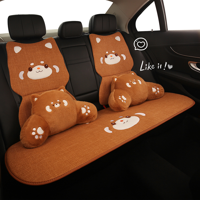 汽车坐垫四季通用亚麻座垫可爱半包网红座椅套女士高级感秋冬座套