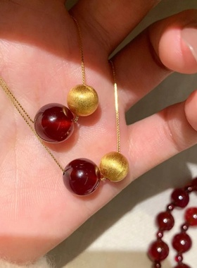 新中式古法沙金珠红玛瑙吊坠项链复古设计高级感锁骨链轻奢千金风