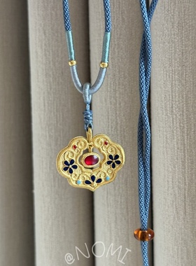 新中式轻奢百搭如意蓝花项链