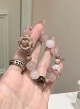 天然紫马粉水晶草莓晶胶花血柏木玫瑰精致显白手串女2025秋冬新款