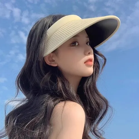 太阳帽女款空顶骑车夏季遮脸防晒帽大檐女帽子遮阳防紫外线可折叠