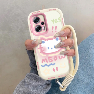 适用红米Note12TPro手机壳小米RedmiNote12T Not可爱TPor液态硅胶全包防摔Mi男女害羞kt猫 Pro保护套Redmi新款