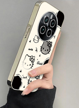 适用真我GT5Pro手机壳realmeGT5Pr0保护套Realme新款OPPO可爱TG五Por电镀银框全包防摔OPPOGT5P女生黑白kt猫