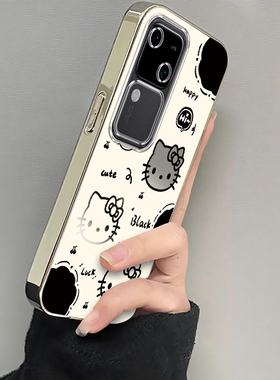 适用vivoS18手机壳vivo S18Pro保护套viv0新款可爱软电镀全包防摔曲屏曲面屏步步高维沃Por是Pr0女生黑白kt猫