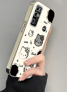 适用荣耀30手机壳华为HONOR3O保护套H0N0R30新款可爱软电镀银框全包防摔三十专用三零网红高级感女生黑白kt猫