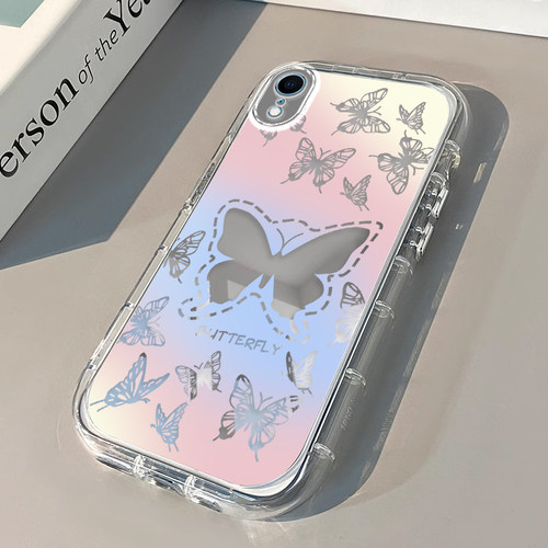 适用于苹果x/xr/xsmax手机壳iPhone15/14/13pro新款12/11卡通全包防摔苹果6s8plus渐变蝴蝶7s镂空镜面仙女款