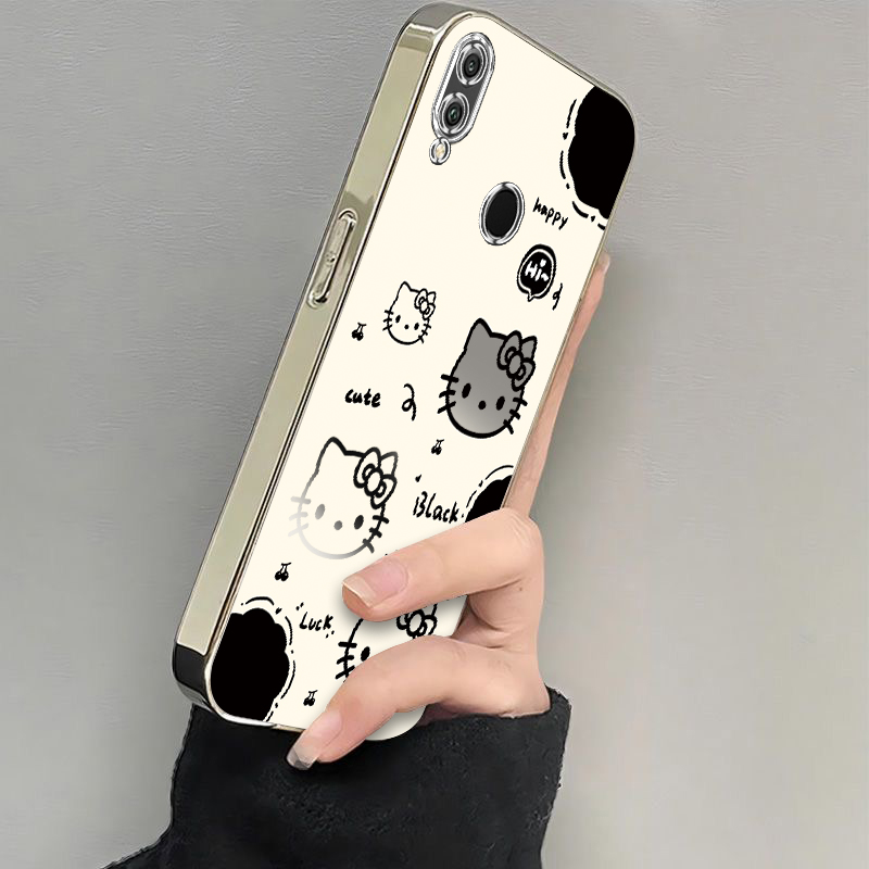 适用荣耀8X手机壳华为HONOR8X保护套H0N0R8X新款可爱软电镀全包防摔HONORX网红八叉高级感爆款X8女生黑白kt猫