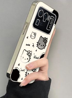 适用小米11Ultra手机壳Mi11U保护套Utral新款十一可爱软电镀银框全包防摔Uitra高级感不顶膜Utra女生黑白kt猫