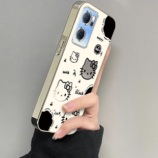 适用OPPOReno7手机壳OPPO新款Reno7pro5G套OPPOReon高级感7por电镀OPPORone全包OPP0PP0PPO防摔女生黑白kt猫