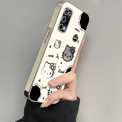 适用真我Q2Pro手机壳realmeQ2Pr0保护套RMX2173新款Realme可爱OPPO电镀银框OPPOQ全包防摔Por5G女生黑白kt猫