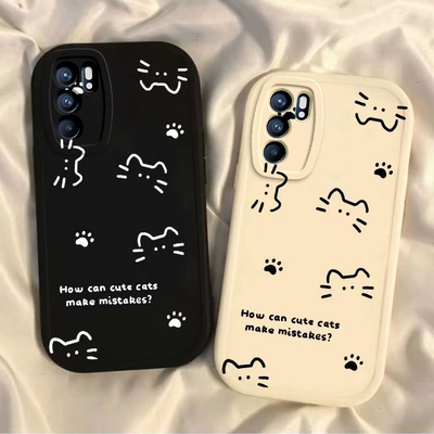 适用OPPOReno6手机壳OPPO新款Reno65G套Reon6pro高级感5G硅胶OPPORone全包OPP0PP0PPO防摔Ren09男女线条猫咪