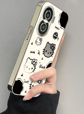 适用荣耀X40i手机壳华为HONORX40i保护套X4Oi新款i40X电镀银框X4i专用可爱全包防摔X40L叉X401i女生黑白kt猫