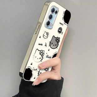 适用OPPOReno5手机壳OPPO新款Reno5pro5G套OPPOReon高级感5k5G电镀OPPORone全包OPP0PP0PPO防摔女生黑白kt猫