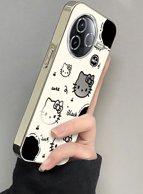 适用红米K80手机壳小米RedmiK80Pro保护套Redmi新款K80P专用可爱软K8O电镀银框全包防摔RED看Por女生黑白kt猫