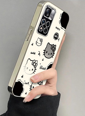 适用红米Note11Pro手机壳小米RedmiNote115G114G保护套4G+5G十RED新款可爱Redmi电镀全包防摔not女生黑白kt猫