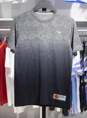 正品李宁T恤秋款男子专业篮球系列渐变贴身透气圆领短袖ATST543