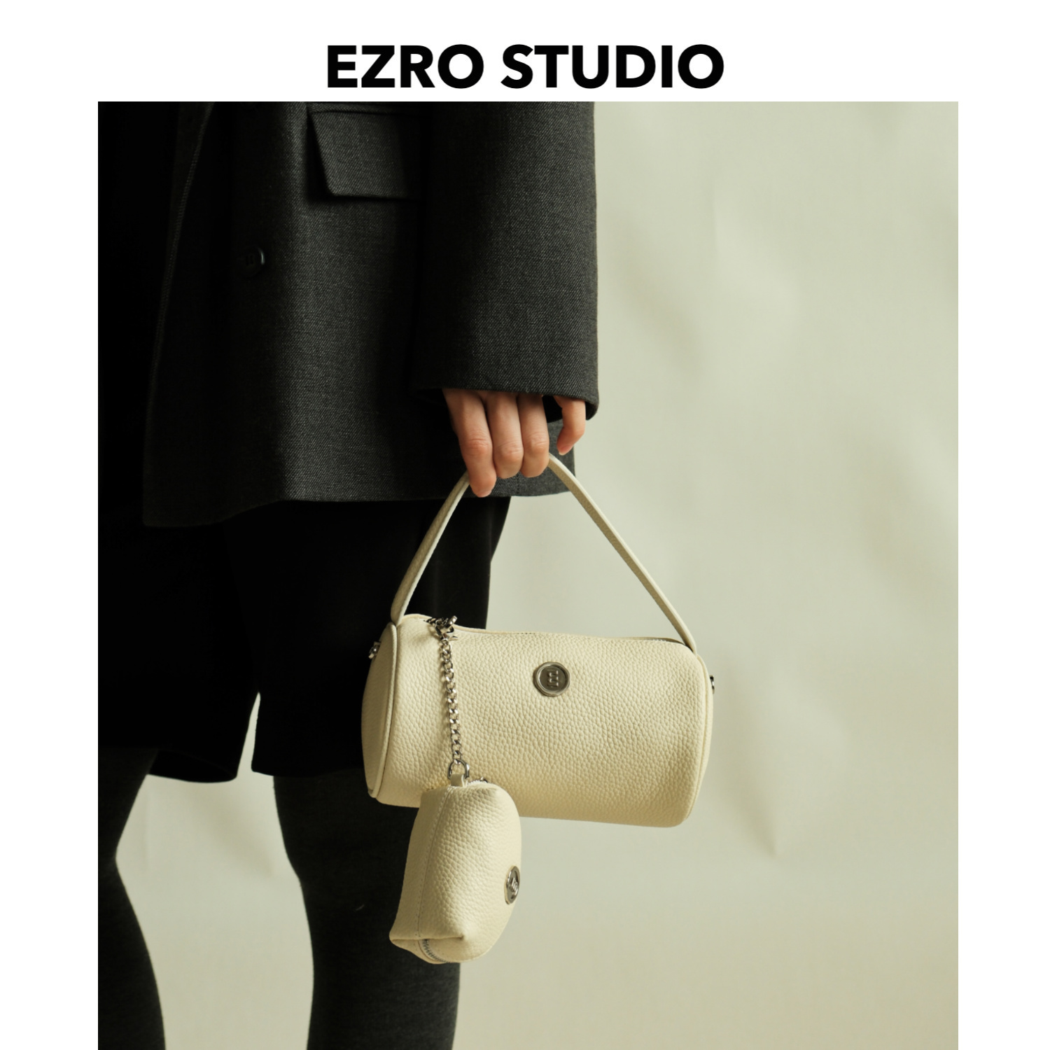 EZRO头层牛皮单肩手提斜挎水桶包