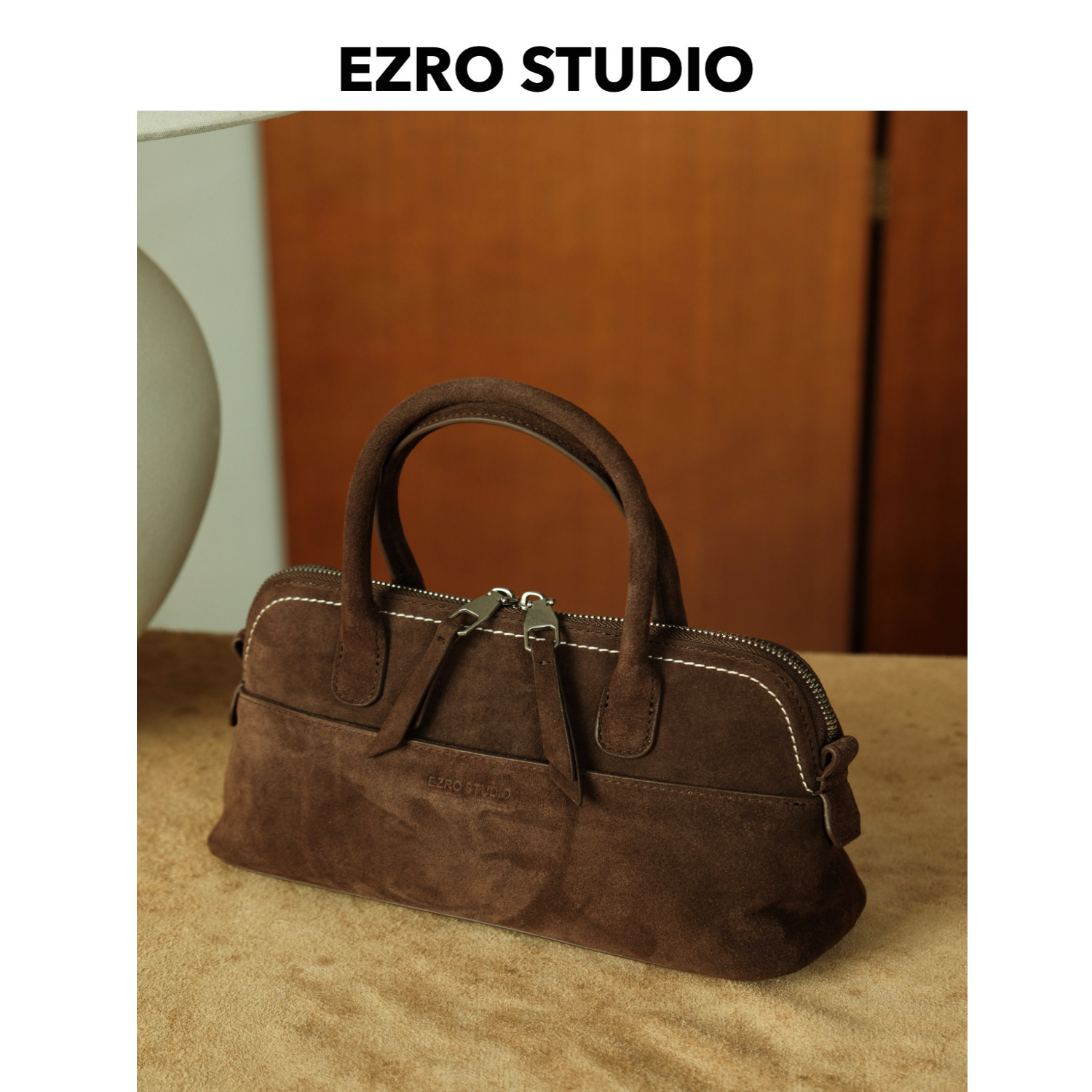 EZRO麂皮质感真皮贝壳包手提斜挎