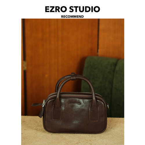 EZRO植鞣牛皮手提单肩斜挎小方包