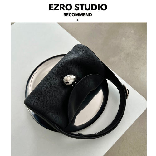 EZRO真皮单肩手提头层牛皮水桶包