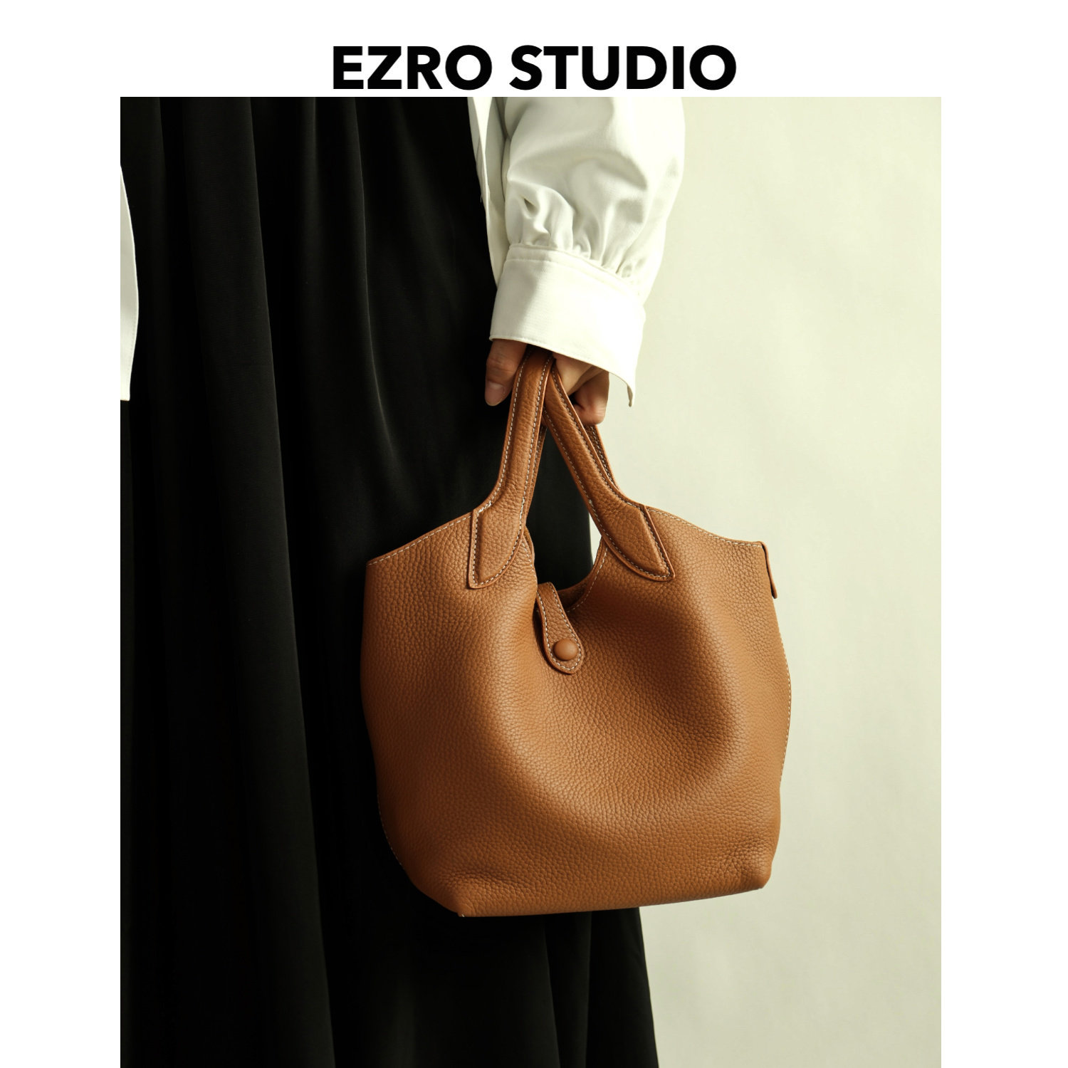 【EZRO】一作 简约设计头层牛皮水桶包手提斜挎真皮女包秋季新款