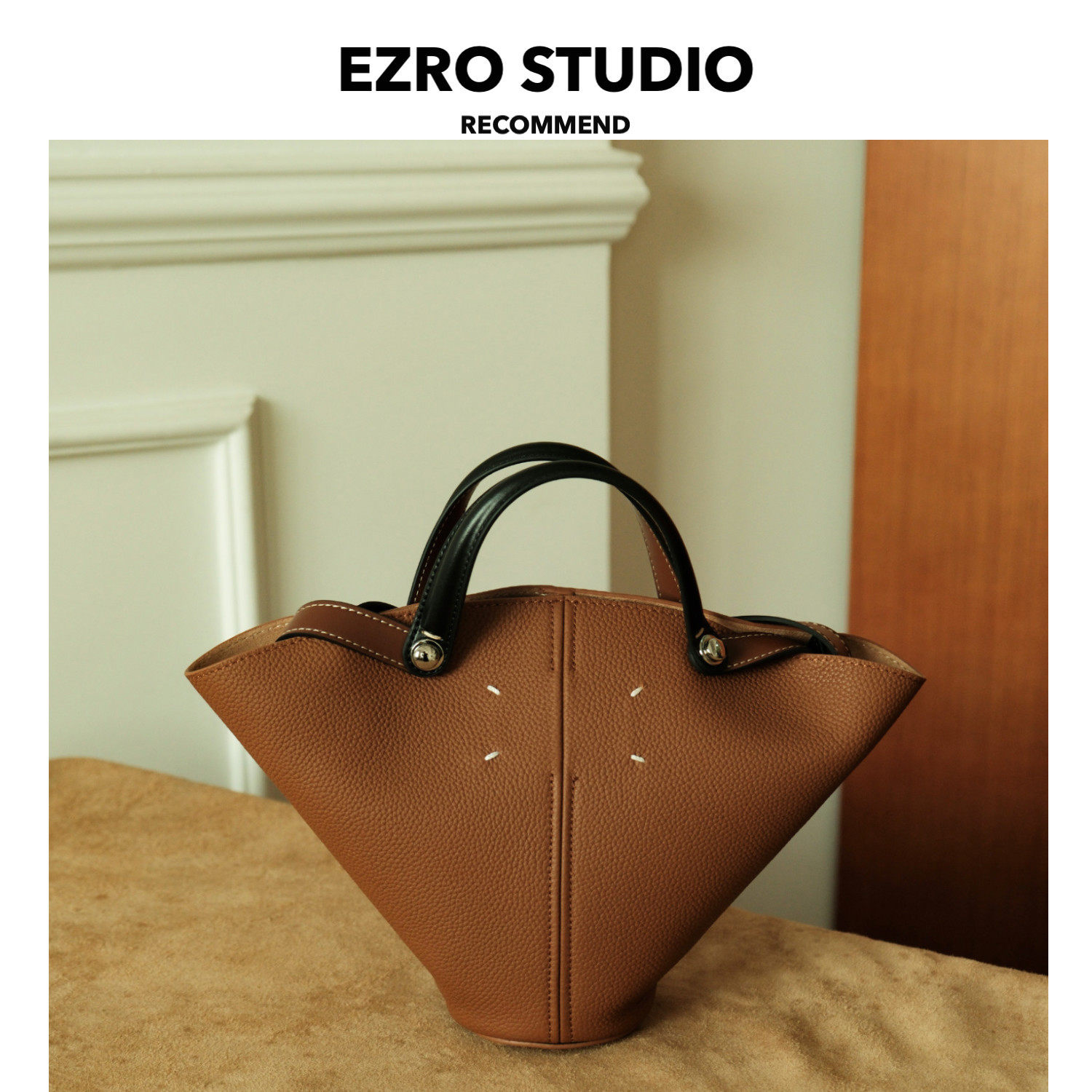 【EZRO】一作 质感头层牛皮真皮拼色设计感菜篮子包手提单肩女包,箱包皮具/热销女包/男包,水桶包,淘宝优惠券,粉丝福利购,淘宝优惠卷