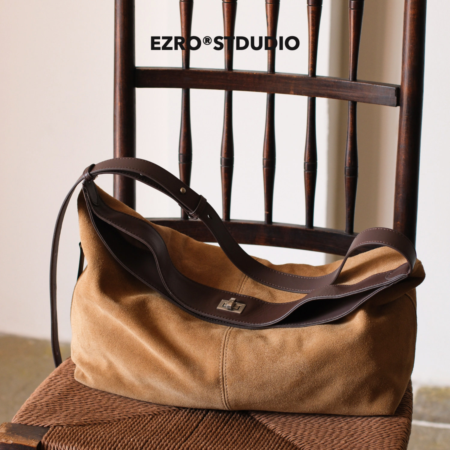 【EZRO】一作 麂皮磨砂真皮腋下托特大包hobo包拼色单肩斜挎女包,箱包皮具/热销女包/男包,托特包,淘宝优惠券,粉丝福利购,淘宝优惠卷