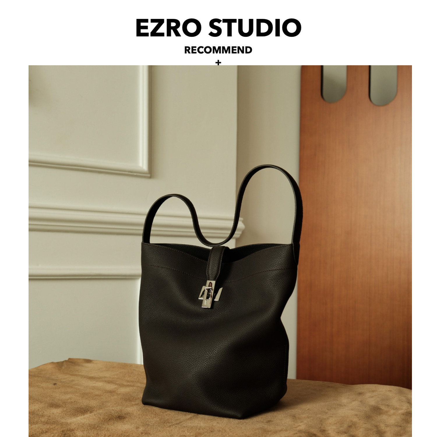 EZRO头层牛皮手提单肩腋下水桶包