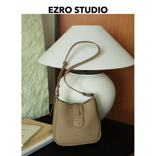 EZRO头层牛皮单肩腋下水桶包风筝