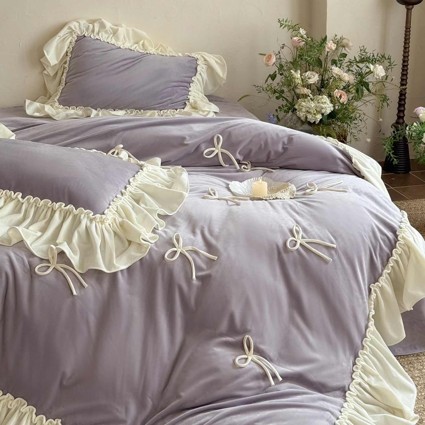 法式浪漫宝宝绒四件套公主风牛奶绒珊瑚绒蝴蝶结被套少女加绒床单,床上用品,床品套件/四件套/多件套,淘宝优惠券,粉丝福利购,淘宝优惠卷