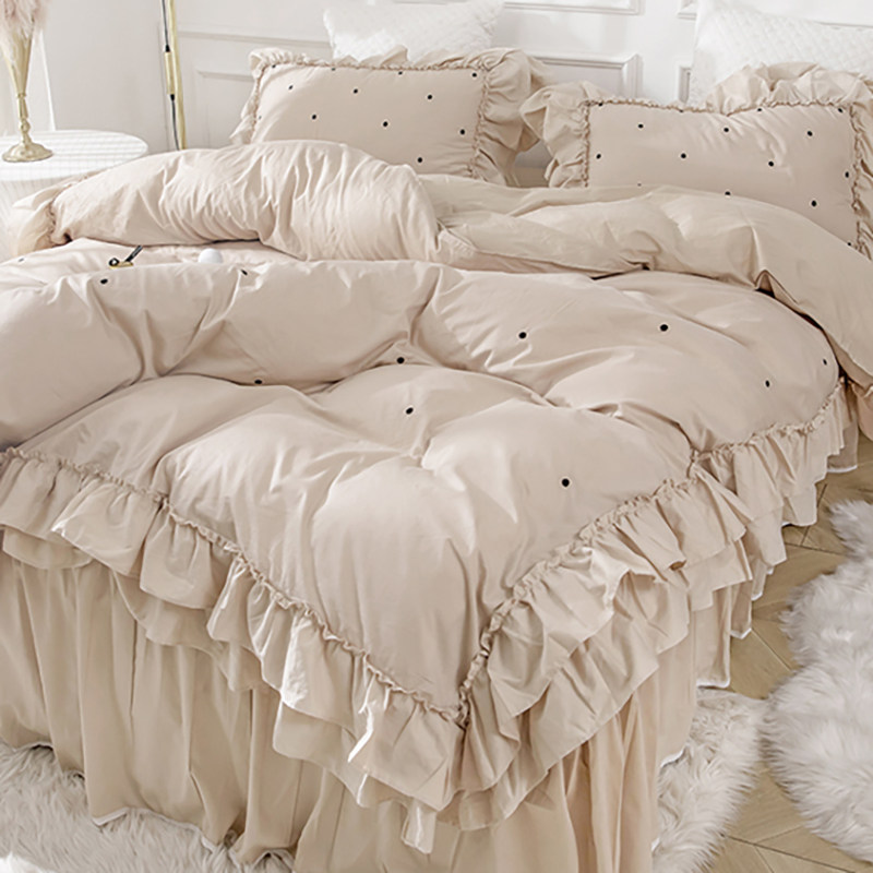 ins网红款轻奢刺绣全棉100纯棉床上四件套公主风荷叶边少女心床裙