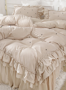 ins网红款轻奢刺绣全棉100纯棉床上四件套公主风荷叶边少女心床裙