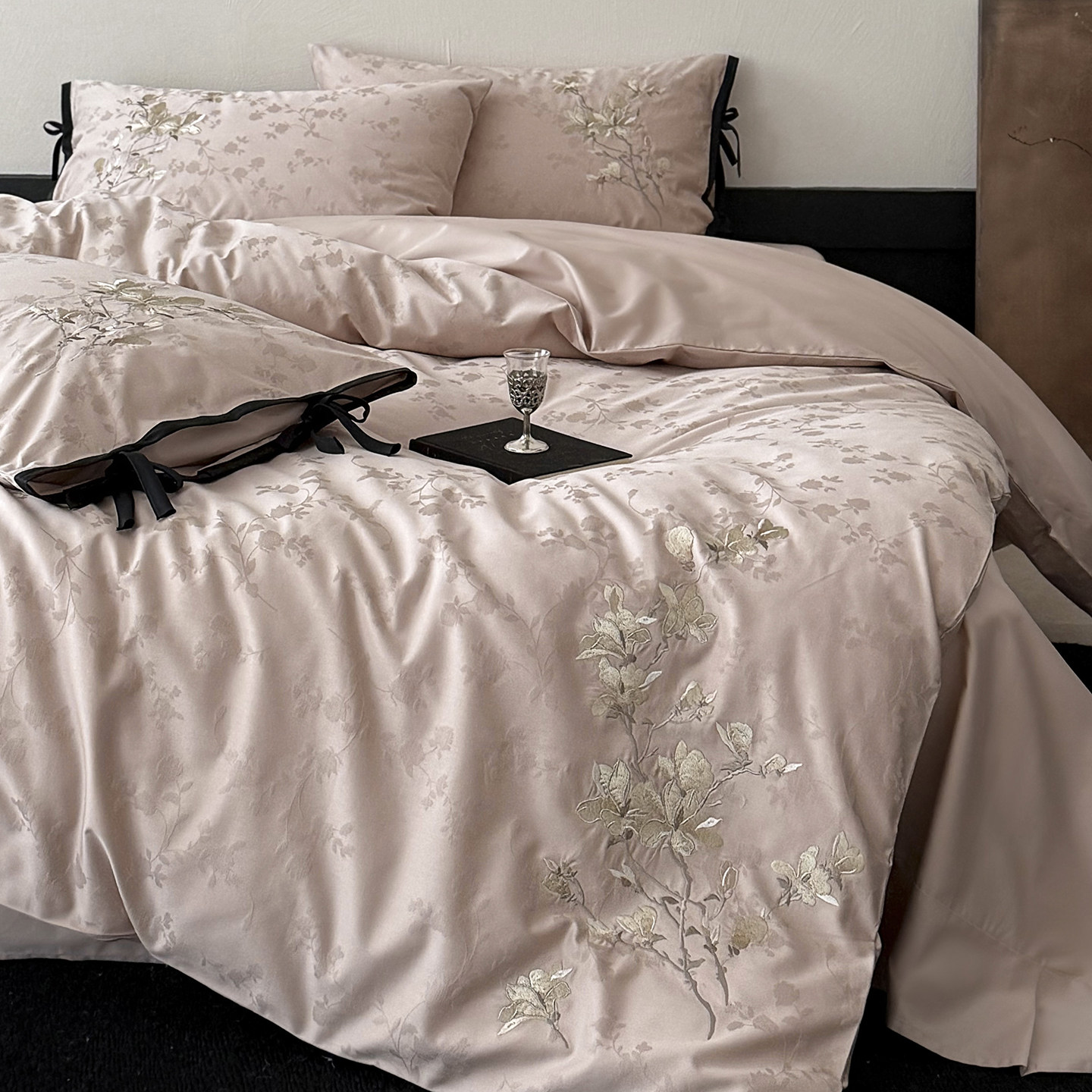 法式轻奢提花100S全棉贡缎长绒棉四件套公主风刺绣被套高级感床单