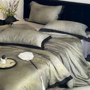 法式轻奢中古风天丝凉感四件套数码印花被套床单公主风高级感床品