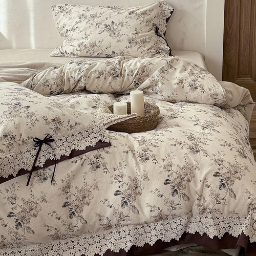 法式复古田园花卉棉麻印花四件套