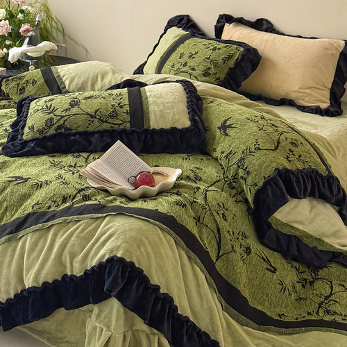 法式中古风花卉牛奶绒加厚四件套