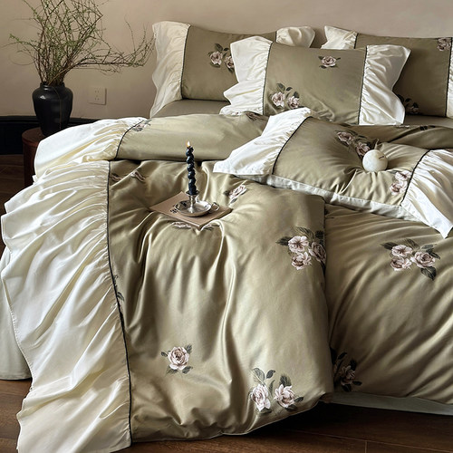 100支全棉四件套4贡缎法式公主风