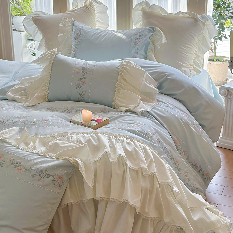 浪漫四件套纯棉荷叶边法式公主风