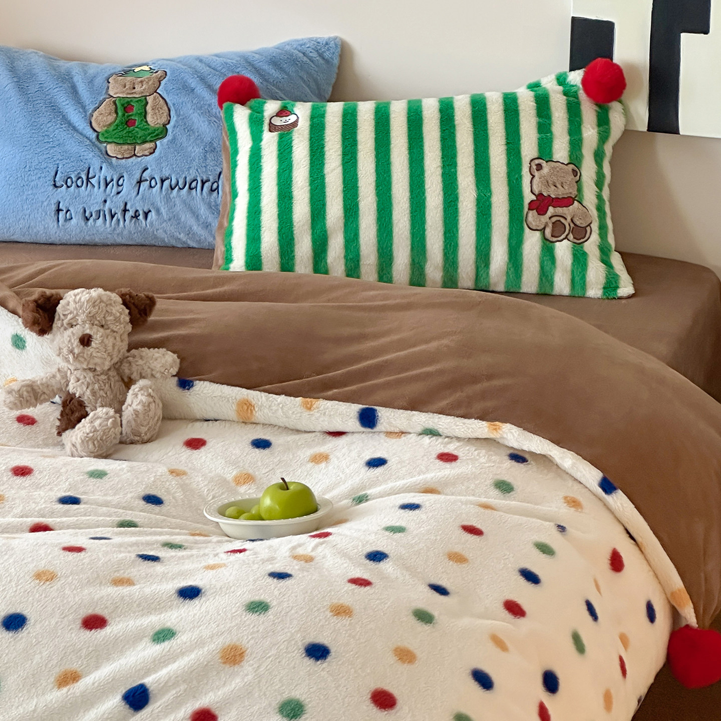冬季ins卡通兔兔绒牛奶绒加厚保暖四件套波点毛球被套床笠单床品,床上用品,床品套件/四件套/多件套,淘宝优惠券,粉丝福利购,淘宝优惠卷