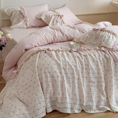 法式少女心粉色全棉超柔纱边床品