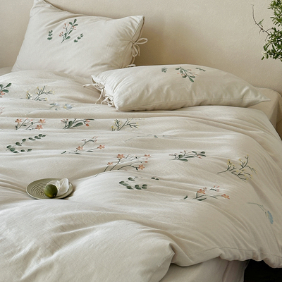 法式田园棉麻床上四件套床笠被套