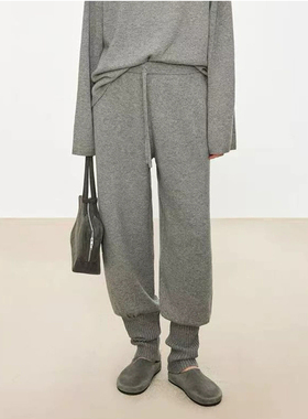 爆款高克重~ 纯羊毛束脚堆堆袜套休闲裤女松紧腰加厚款萝卜运动裤