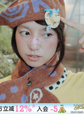 UnsocialNight原创秋冬波点OK图案针织保暖百搭贝雷帽双色围巾女