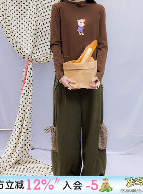 UnsocialNight春夏新款原创设计拼接花苞军绿色多口袋工装裤少女