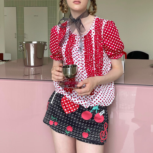 防走光甜美风印花短裙女